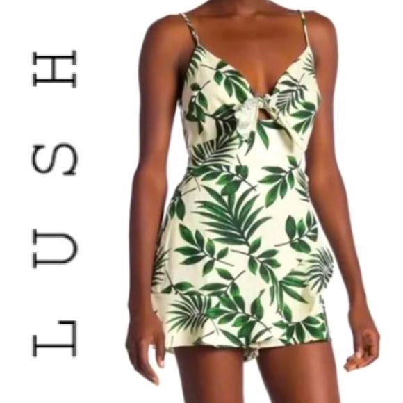 Lush Dresses & Skirts - LUSH PALM TROPICAL PRINT DRESS ROMPER JUMPER WOVAN LINNER LEAF PLANT